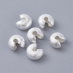Textured Brass Crimp Beads Covers, Silver Color Plated, 7x4.5mm, Hole: 1.8mm(KK-I665-23S)