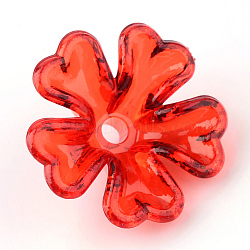 Transparent Acrylic Beads, Flower, Red, 16x17x6mm, Hole: 2mm, about 1175pcs/500g(TACR-S130-07)