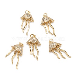Brass Micro Pave Clear Cubic Zirconia Pendants, Long-Lasting Plated, Jellyfish, Real 18K Gold Plated, 24x13.5x3mm, Hole: 2.5mm, Ring: 4x1mm(ZIRC-P086-26G)