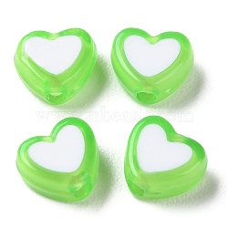 Heart Acrylic Beads, Bead in Bead, Lime, 7x8x4mm, Hole: 1.8mm, about 2777pcs/500g(TACR-S117-04F)