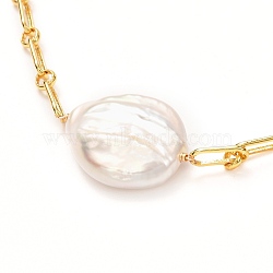 Natural Baroque Pearl Pendant Necklace for Girl Women Mother, Brass Figaro Chain Necklace, Real 18K Gold Plated, 17-3/8 inch(44cm)(NJEW-JN03668)