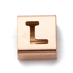 Ion Plating(IP) 304 Stainless Steel Square Slide Charms, Rose Gold, Letter L, 9x8x4mm, Hole: 3.5x8.5mm(STAS-L132-23L-RG)