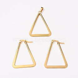 304 Stainless Steel Jewelry Sets, Hoop Earrings and Pendants, Triangle, Golden, 38x28x2mm, pin: 0.6x1mm; 37x27.5x2mm, hole: 6x3mm(SJEW-G077-10G-02)