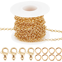 DIY Chain Bracelet Necklace Making Kit, Including Brass Rolo Chains & Jump Rings, 304 Stainless Steel Lobster Claw Clasps, Real 18K Gold Plated, Chain: 5M/set(CHC-BBC0001-05)