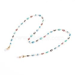 Eyeglasses Chains, Neck Strap for Eyeglasses, with Brass Enamel Evil Eye Link Chains, 304 Stainless Steel Lobster Claw Clasps and Rubber Loop Ends, Golden, Colorful, 27.36 inch(69.5cm)(AJEW-EH00329)