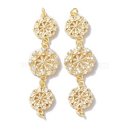 Brass Pave Clear Cubic Zirconia Connector Charms, Triple Flower Links with Jump Rings, Real 18K Gold Plated, 37x10x3mm, Hole: 1.2mm(KK-F867-42G)