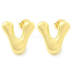 Rack Plating Brass Earrings, Cadmium Free & Lead Free, Long-Lasting Plated, Stud Earrings, Alphabet, Real 18K Gold Plated, Letter V, 14x14mm(EJEW-S222-01G-V)