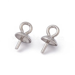 304 Stainless Steel Cup Pearl Peg Bails Pin Pendants, For Half Drilled Beads, Stainless Steel Color, 7x4mm, Pin: 0.7mm, Hole: 1.5mm(STAS-E030-4)