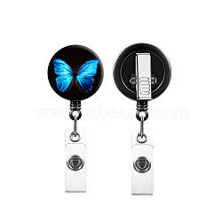 Plastic Butterfly Retractable Badge Reel, ID Card Badge Holder with Rotatable Iron Alligator Clips, for Nurses Students Teachers, Deep Sky Blue, 32mm(BUER-PW0001-097B-03)