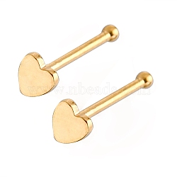 Heart 304 Stainless Steel Nose Studs, Nose Bone Rings, Nose Piercing Jewelry, Golden, 8.5mm, Bar Length: 1/4"(6.3mm), Pin: 18 Gauge(1mm)(AJEW-L056-04G)