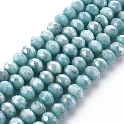 Opaque Baking Painted Glass Beads Strands, Imitation Stones, Faceted, AB Color Plated, Rondelle, Dark Turquoise, 8x6mm, Hole: 1.2mm, about 63~64pcs/strand, 15.87 inch~16.14 inch(40.3~41cm)(EGLA-N006-010A-B05)