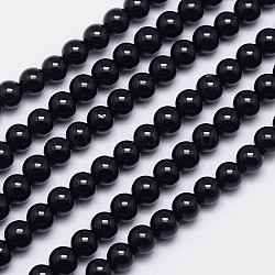 Natural Black Tourmaline Round Bead Strands, Grade AB+, 4mm, Hole: 1mm, about 101pcs/strand, 15.5 inch(X-G-I160-01-4mm)