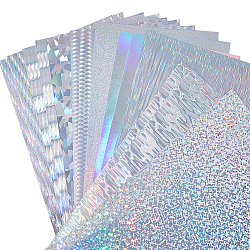 18Pcs 9 Styles PVC Holographic Adhesive Craft Vinyl Sheets, Waterproof Laser Decals, for Craft Decoration, Mixed Pattern, Silver, 200x100x0.2mm, about 2pcs/style(DIY-WH0349-12)
