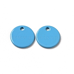 Spray Painted 201 Stainless Steel Charms, Flat Round Charms, Deep Sky Blue, 8.5x1mm, Hole: 1mm(STAS-G304-21A)