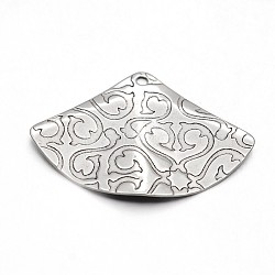 Carved 304 Stainless Steel Fan Pendants, Stainless Steel Color, 20x28.5x2mm, Hole: 1mm(X-STAS-N073-10)