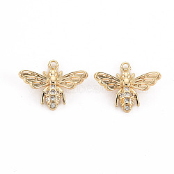 Brass Micro Pave Clear Cubic Zirconia Charms, Nickel Free, Bee, Real 18K Gold Plated, 12x15x4.5mm, Hole: 1mm(X-KK-S356-476-NF)