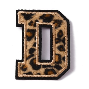 Polyester Computerized Embroidery Cloth Iron On Sequins Patches, Leopard Print Pattern Stick On Patch, Costume Accessories, Appliques, Letter.D, 60x45x1.5mm