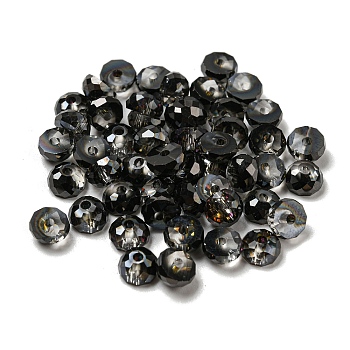 Electroplate Glass Beads, Faceted, Half Round, Black, 5.5x3mm, Hole: 1.4mm, 100pcs/bag