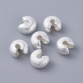 Textured Brass Crimp Beads Covers, Silver Color Plated, 7x4.5mm, Hole: 1.8mm