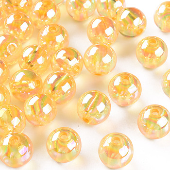 Transparent Acrylic Beads, AB Color Plated, Round, Gold, 12x11mm, Hole: 2.5mm, about 566pcs/500g