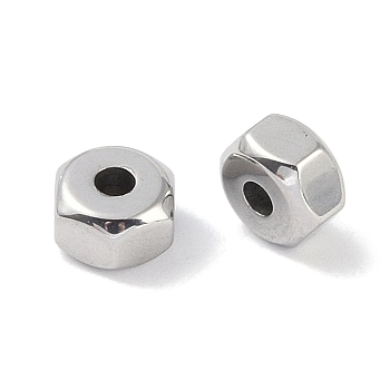 316 Surgical Stainless Steel Spacer Beads, Hexagon, Stainless Steel Color, 6x3.5mm, Hole: 1.8mm