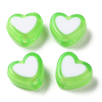 Heart Acrylic Beads, Bead in Bead, Lime, 7x8x4mm, Hole: 1.8mm, about 2777pcs/500g