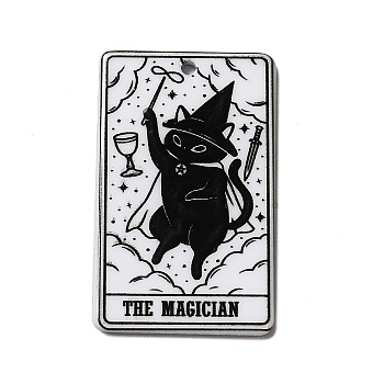 Tarot Theme Printed Acrylic Pendants, Rectangle with Cat Pattern Charms, The Magician I, 39x24x2.5mm, Hole: 1.8mm