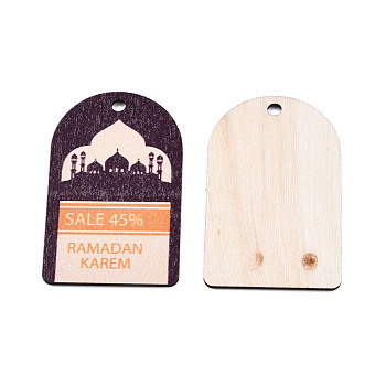 Single-Sided Printed Wood European Big Pendants, Large Hole Pendant, Arch Charm with Word Sale 45% & Ramadan Karem, Coconut Brown, 67.5x42x2mm, Hole: 4mm