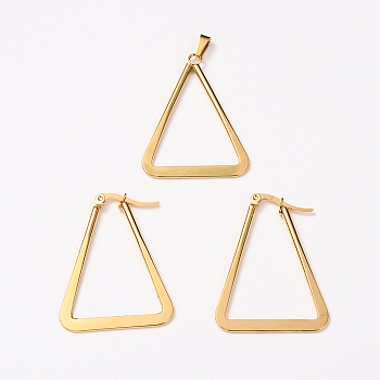 304 Stainless Steel Jewelry Sets, Hoop Earrings and Pendants, Triangle, Golden, 38x28x2mm, pin: 0.6x1mm, 37x27.5x2mm, hole: 6x3mm