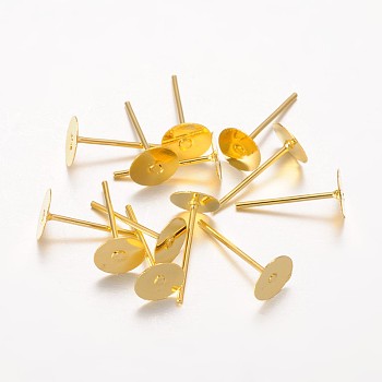 Golden Plated Iron Flat Base Ear Stud Findings, Golden, 11x6mm, Pin: 0.7mm