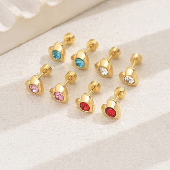 4 Pairs Elegant Set of Four Pairs of Fashionable and Versatile Earrings, Heart, Real 18K Gold Plated, 8mm