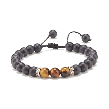 Natural Lava Rock & Tiger Eye Braided Bead Bracelet, Essential Oil Gemstone Jewelry for Women, Inner Diameter: 2-3/8~3-3/4 inch(5.9~9.5cm)