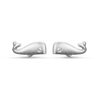 SHEGRACE Lovely 925 Sterling Silver Ear Studs, Tiny Whale Shape with AAA Cubic Zirconia, Silver, 11x5mm, Pin: 0.7mm