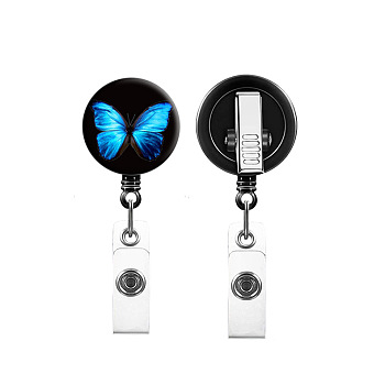 Plastic Butterfly Retractable Badge Reel, ID Card Badge Holder with Rotatable Iron Alligator Clips, for Nurses Students Teachers, Deep Sky Blue, 32mm