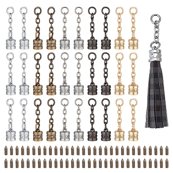 30 Sets 5 Colors Zinc Alloy Cord Ends, with Chain Extender and Screw, Column, Mixed Color, Column: 43mm, Hole: 6mm, Inner Diameter: 17.5mm, Screw: 8x2.2mm, 2Pcs/set