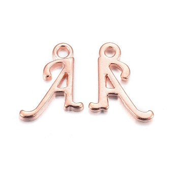 Rose Gold Plated Alloy Letter Pendants, Rack Plating, Cadmium Free & Lead Free, Letter.A, 13x10x2mm, Hole: 1.5mm