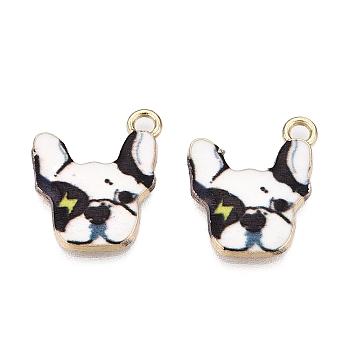 Zinc Alloy Enamel Pendants, Light Gold, Bulldog, White, 18x15x2mm, Hole: 2mm