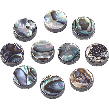 Natural Abalone Shell/Paua Shell Beads Strands, Flat Round, Colorful, 10x3.5mm, Hole: 0.8mm, about 40pcs/strand, 16 inch(40.64cm), 1strand/box