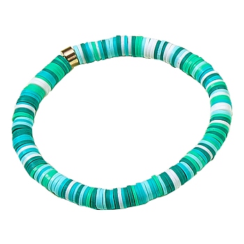 Polymer Clay Heishi Surfer Stretch Bracelet with 304 Stainless Steel Beaded, Preppy Bracelet, Spring Green, Inner Diameter: 2 inch(5.2cm)