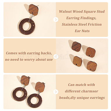 20 Pairs Walnut Wood Square Stud Earring Findings(WOOD-UN0001-03)-5