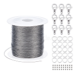DIY Jewerly Making Findings Kits, Including 304 Stainless Steel Spacer Beads, Lobster Claw Clasps, Jump Ring and Tiger Tail Wire, Stainless Steel Color, 0.45mm(DIY-GA0002-93A)