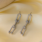 304 Stainless Steel U-Shaped Stud Dangle Earrings, Stainless Steel Color, 43mm(WG3771C-06)