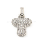 Brass Micro Pave Clear Cubic Zirconia Pendants, Cadmium Free & Nickel Free & Lead Free, Platinum, Letter T, 31x20x5mm, Hole: 3x6mm(KK-B099-01P-T)