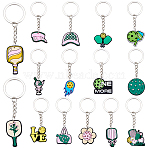 15Pcs 15 Styles Pickleball Theme PVC Pendant Keychains, with Iron Split Key Rings, Platinum, 72~90mm, 1pc/style(KEYC-SC0002-15)