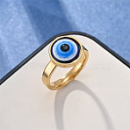 Stainless Steel and Enamel Finger Rings, Evil Eye, Golden, Cornflower Blue, US Size 10(19.8mm)(FS-WGB751E-29)