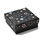 Star Print Paperboard Jewelry Gift Boxes, with Sponge Inside, for Rings, Earrings and Pendants, Square, Black, 7.2x7.2x3.1cm(CON-K016-01B)