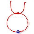 Glass Evil Eye Bead Braided Bracelets, Adjustable Cord Bracelets for Women Men, Red(SG7290-2)