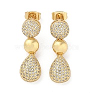 Brass Micro Pave Cubic Zirconia Dangle Stud Earrings, Real 18K Gold Plated, Teardrop, 26.5x8.5mm(EJEW-P252-06B-G)