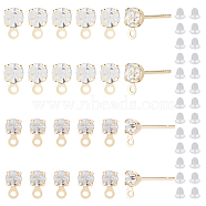 80Pcs Brass Stud Earring Findings, with Horizontal Loops & Clear Cubic Zirconia, with 100pcs Plastic Ear Nuts, Real 18K Gold Plated, 6.5x4mm, Hole: 1mm, Pin: 0.5mm(KK-BC0009-38)