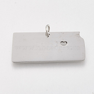 201 Stainless Steel Pendants, Map of Kansas, Stainless Steel Color, 14x30x1mm, Hole: 3mm(STAS-T038-76)